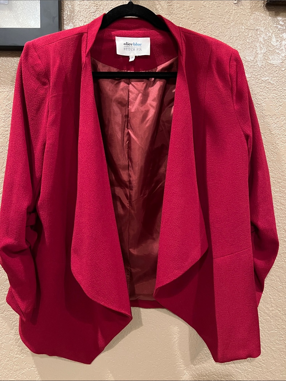 Alice Blue Open-Front Draped Jacket in Raspberry